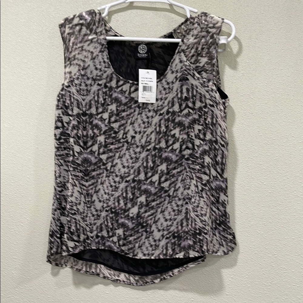 Bobeau Black and White Partially Sheer Sleeveless Blouse Small Nordstrom